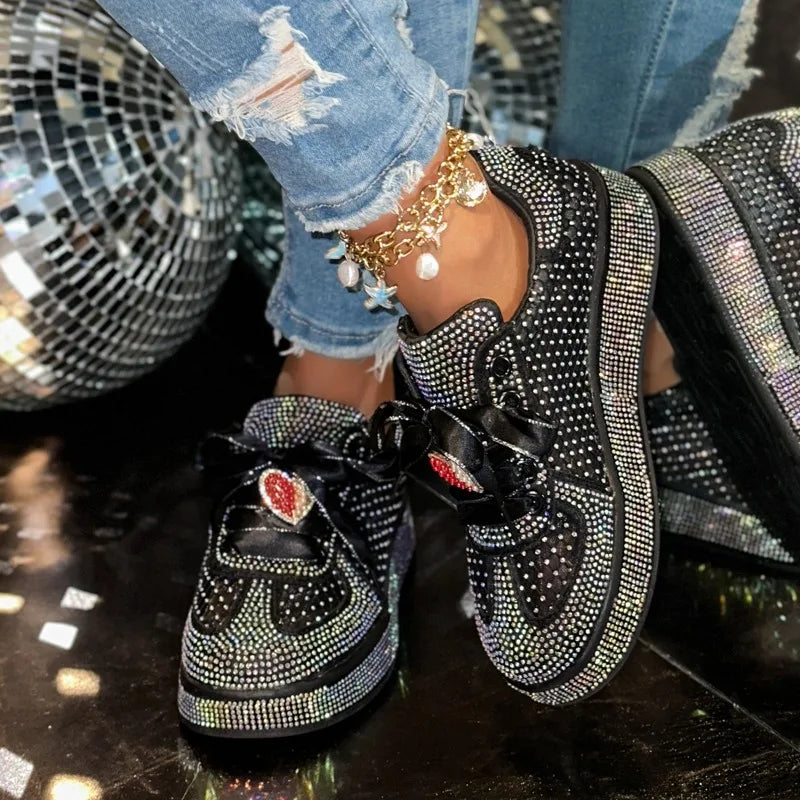 UXST Women's Crystal Diamond Mesh Flat Sneakers | Party Shoes Crystal Flat Sneakers Axl
