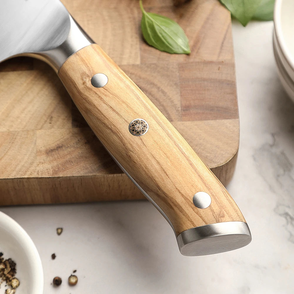 XINZUO German Steel Chef & Utility Knife Set – Olive Wood Handle Kitchen Knife Set Axl