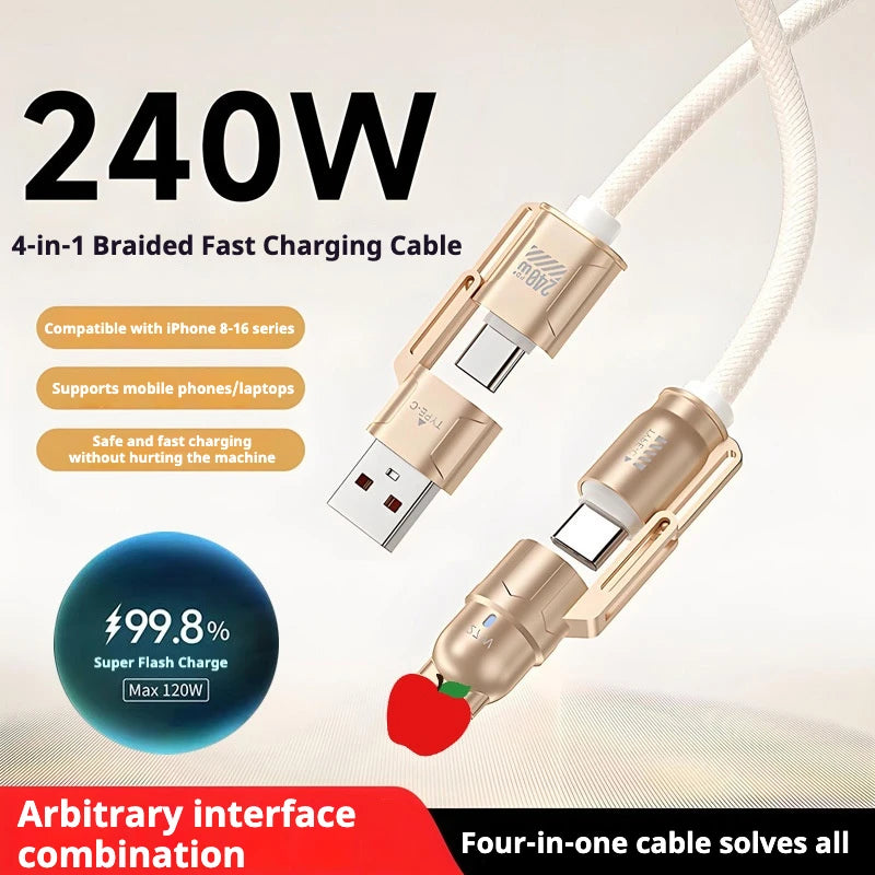 HKNA 240W 4-in-1 USB-C Cable – iPhone 15/16 & Android USB-C Charging Cable Axl