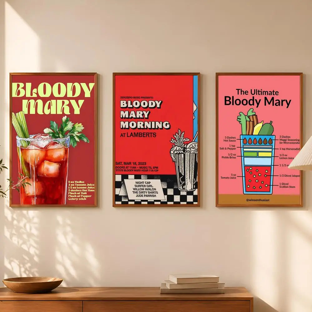 Bloody Mary Cocktail Wall Art Poster – Self-Stick Waterproof Wall Art Poster Axl