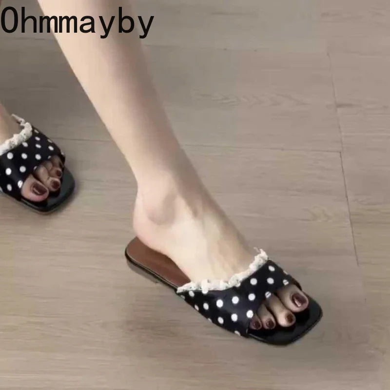 Women's Lace Open Toe Flat Slides | Beach Vacation Slippers Flat Slide Sandals Axl