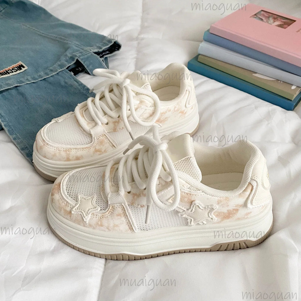 Women's Breathable Mesh Platform Sneakers – Thick Heel Lace-Up Platform Sneakers Axl