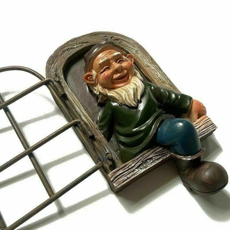 Naughty Garden Gnome Elf Tree Hugger Resin Statue – Door Decor Garden Gnome Statue Axl