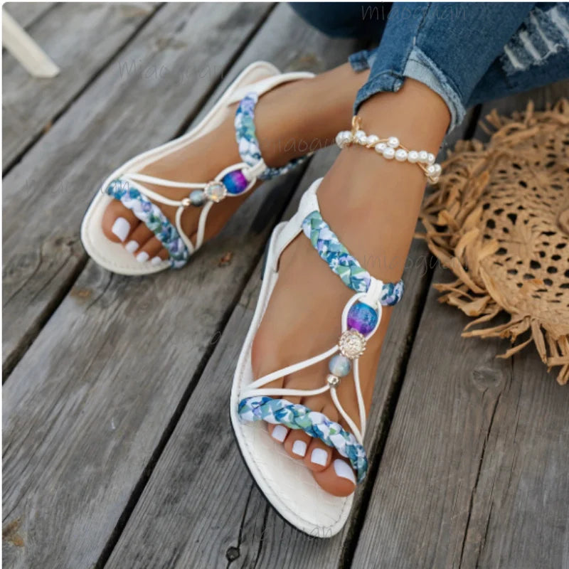 Bohemian Flat Sandals – Women's Open Toe Elastic Band Shoes Women's Flat Sandals Axl