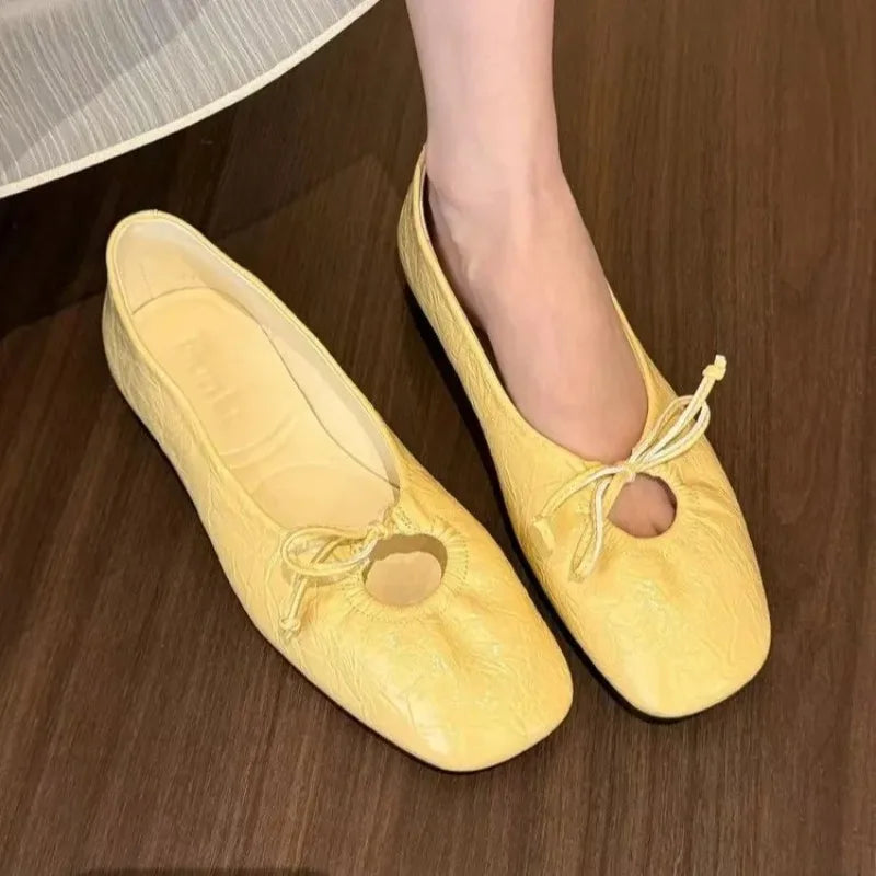 Women's Butterfly-Knot Ballet Flats – Slip-On Square Toe Shoes Women's Ballet Flats Axl