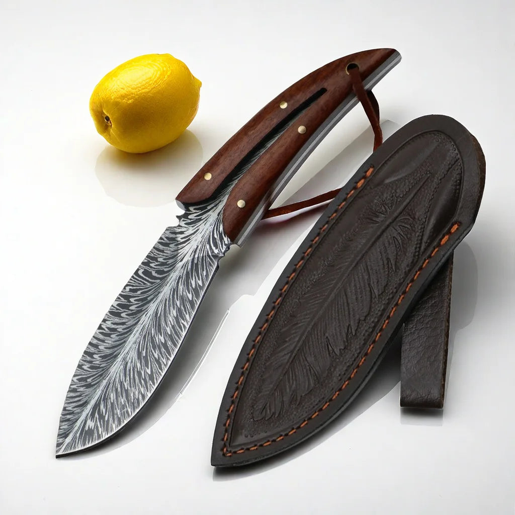 Feather Pattern Kitchen Knife with Sheath – Stainless Steel Kitchen Knife Axl