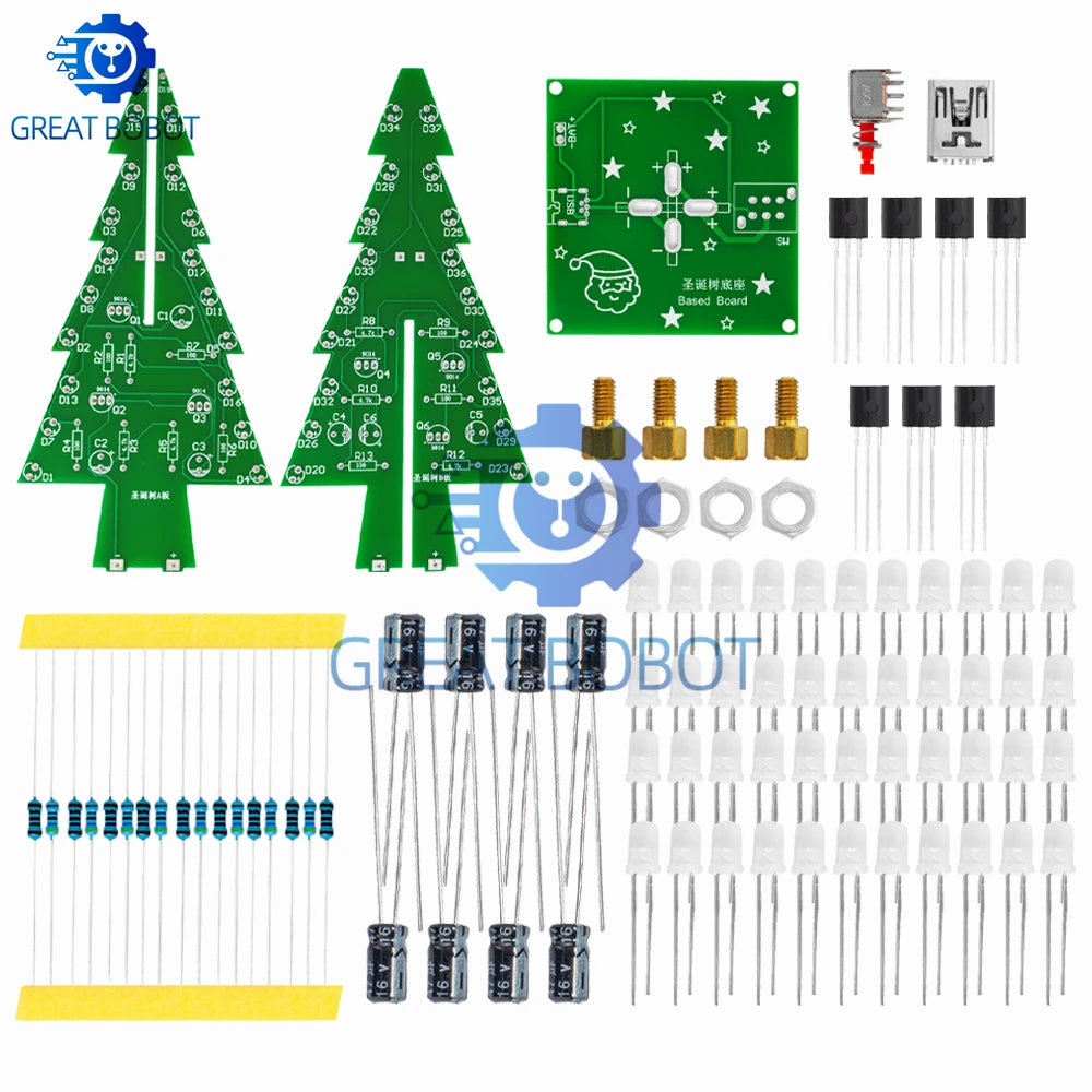 3D Christmas Tree LED DIY Kit – Flashing Red Green Yellow LEDs LED DIY Electronics Kit Axl
