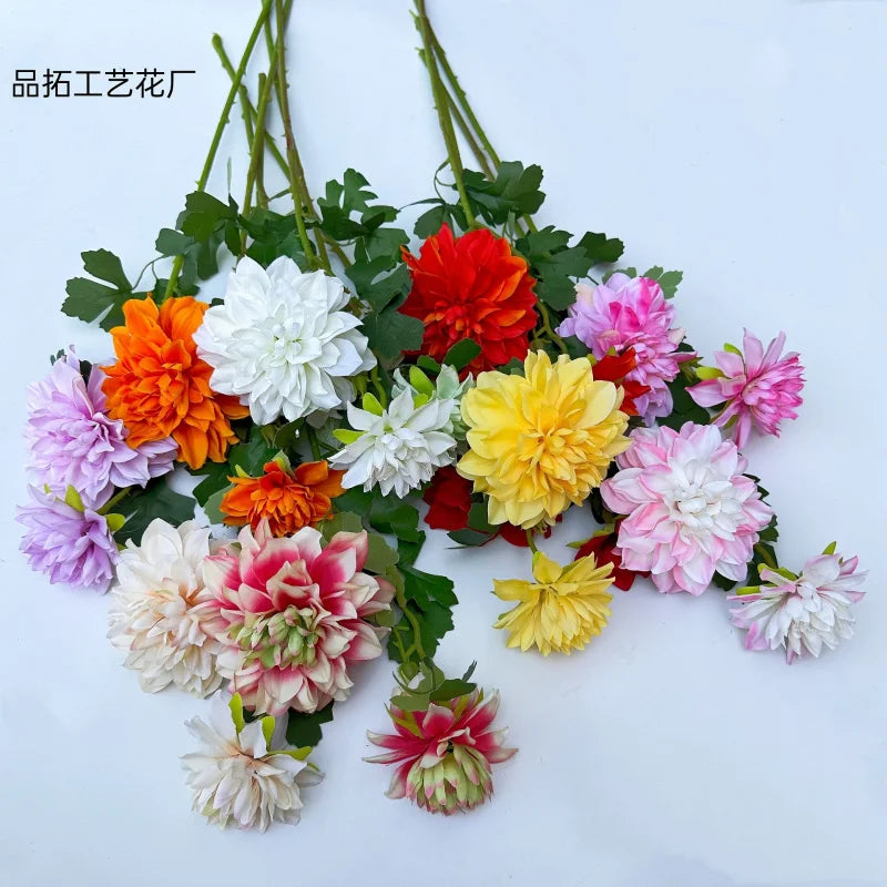 Artificial Dahlia Flower Branch 2-Head Faux Floral Stem 68cm Artificial Flower Stem Axl