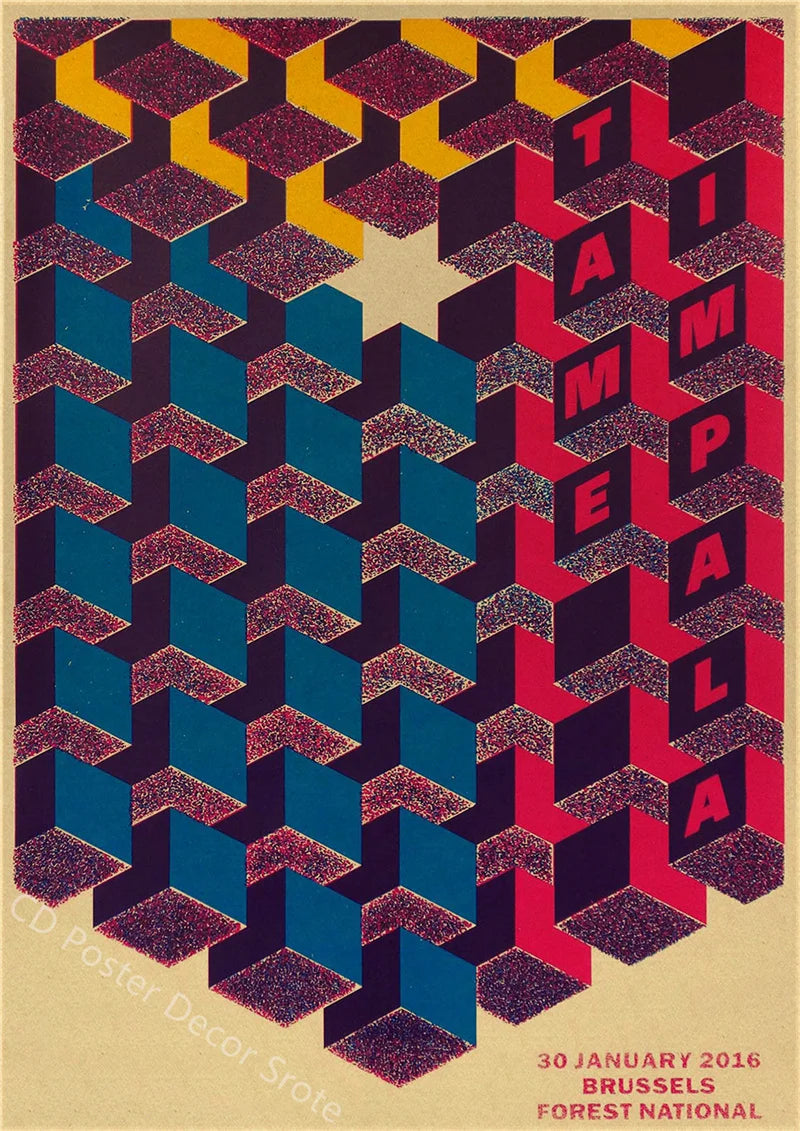 Tame Impala Psychedelic Vintage Poster – Kraft Paper Rock Wall Art Decorative Poster Axl 9 A3 16.5x11.8inch
