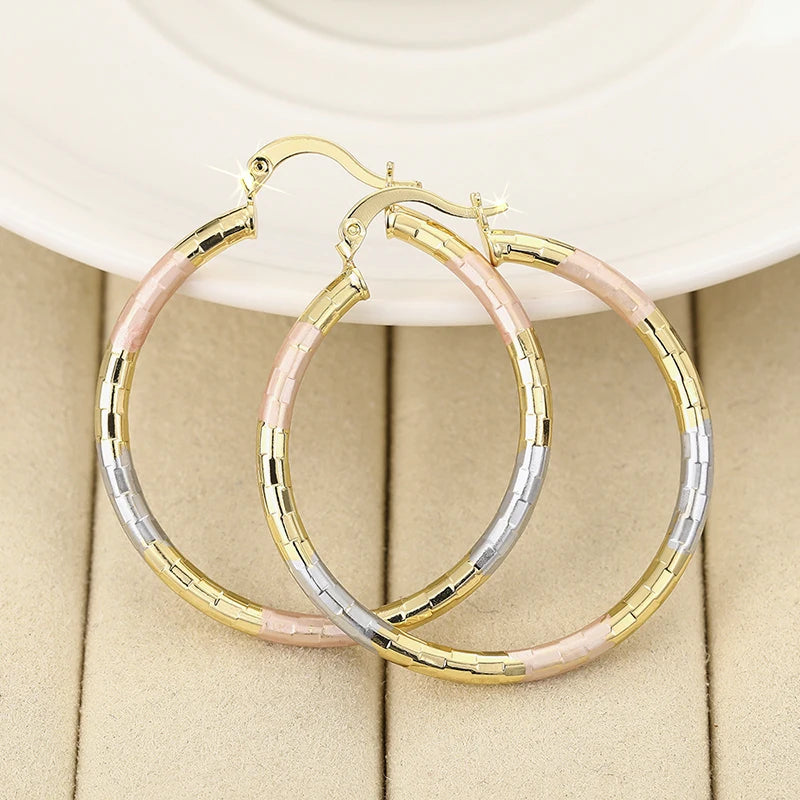 Huitan Three-Tone Metallic Hoop Earrings – Women's Fashion Hoop Earrings Axl E4507