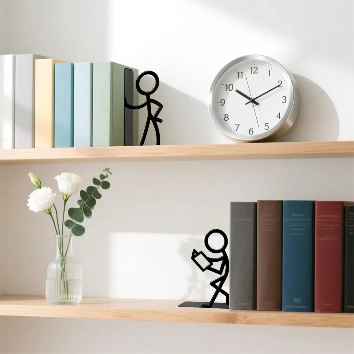 Metal Abstract Bookends – Non-Slip Heavy Duty Shelf Decor Decorative Bookends Axl