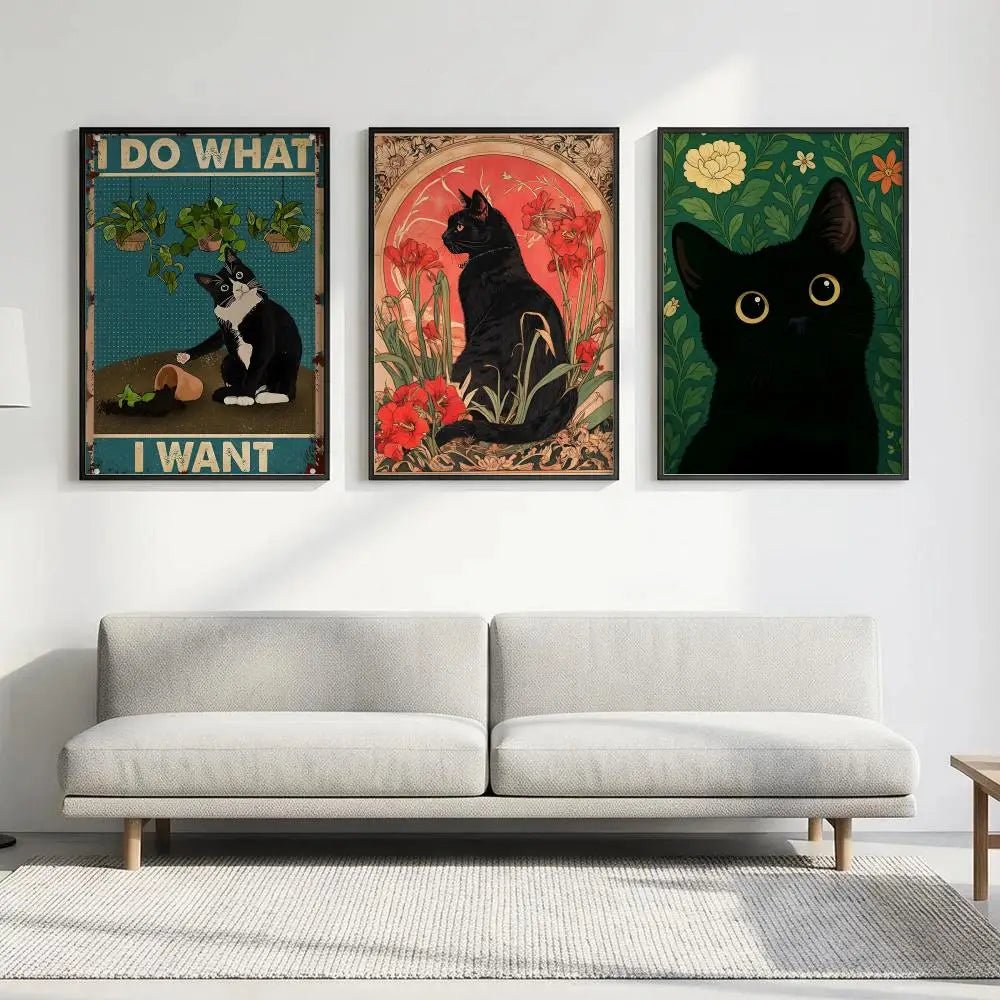 Plant Black Cat Poster – HD Aesthetic Wall Art | Home Decor Wall Art Poster Axl