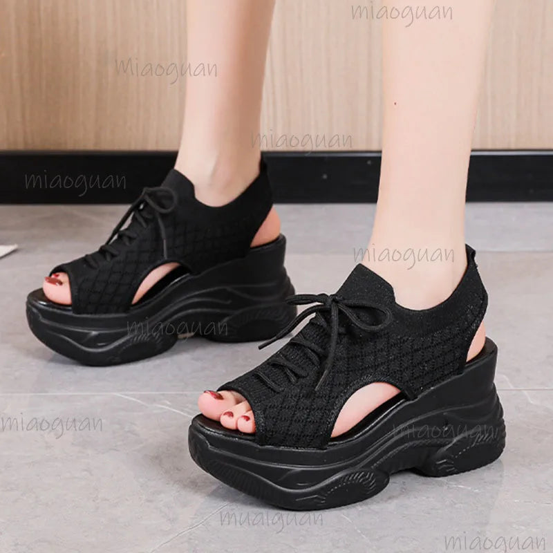 Women's Lace-Up Wedge Sandals – Round Toe Roman Summer Wedge Sandals Axl