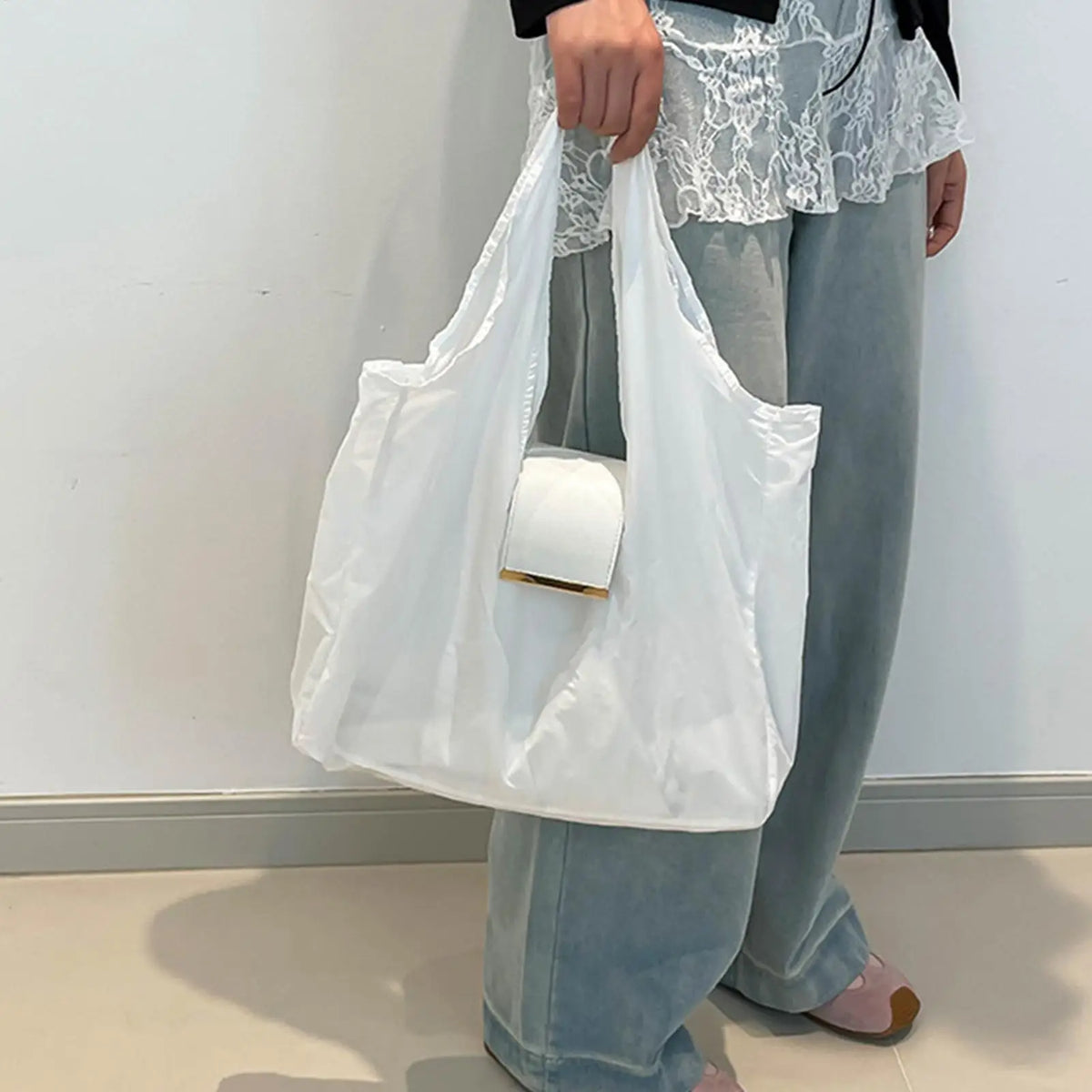 Foldable PU Leather Tote Bag for Women – Keychain Purse Foldable Tote Bag Axl