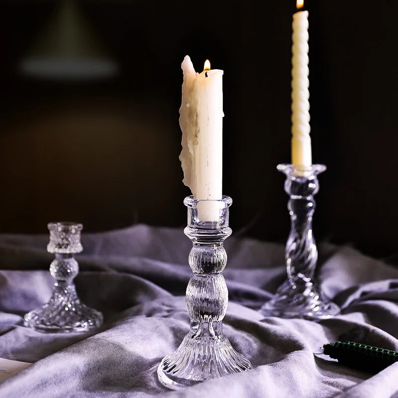 Vintage Clear Glass Candlestick Holder | European Candelabra Glass Candle Holder Axl