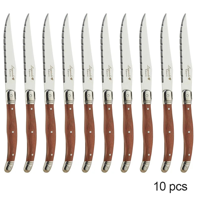Laguiole Wood Handle Steak Forks Set – 8.5" Stainless Steel Steak Fork Set Axl 10pcs knife