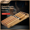 XINZUO 5-Pc Damascus Steak Knife Set | Olive Wood & Acacia Tray Steak Knife Set Axl Default Title