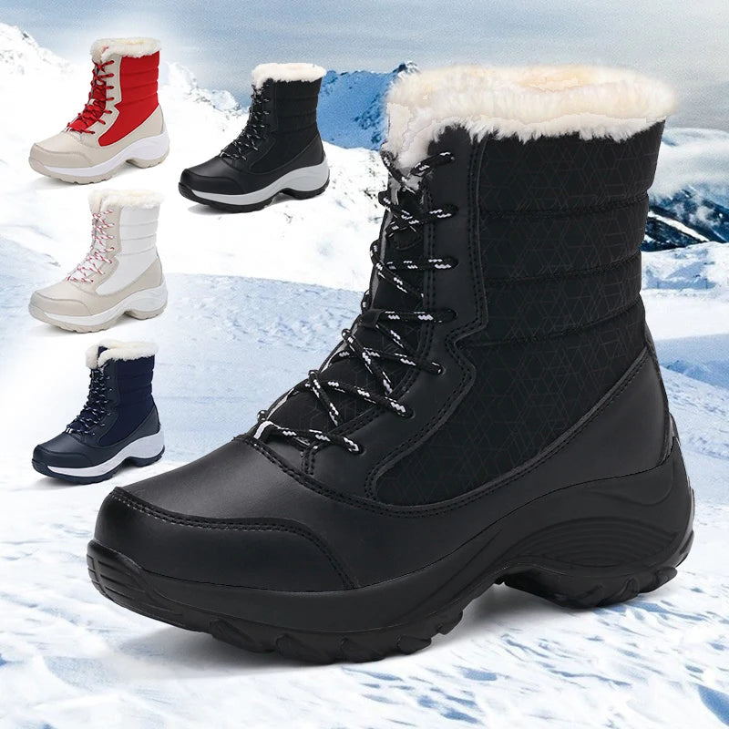 AZGB Women's Plush Winter Snow Boots – Lace-Up Ankle Wedge Women's Snow Boots Axl