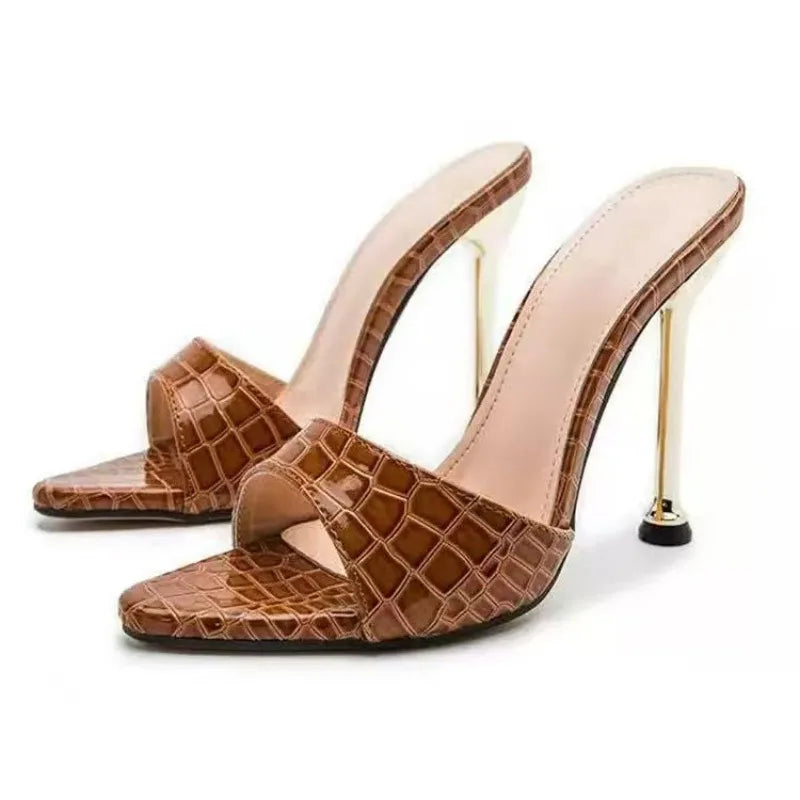 Textured Stiletto Sandals – Slip-On Peep Toe High Heel Party Shoes Stiletto Heel Sandals Axl