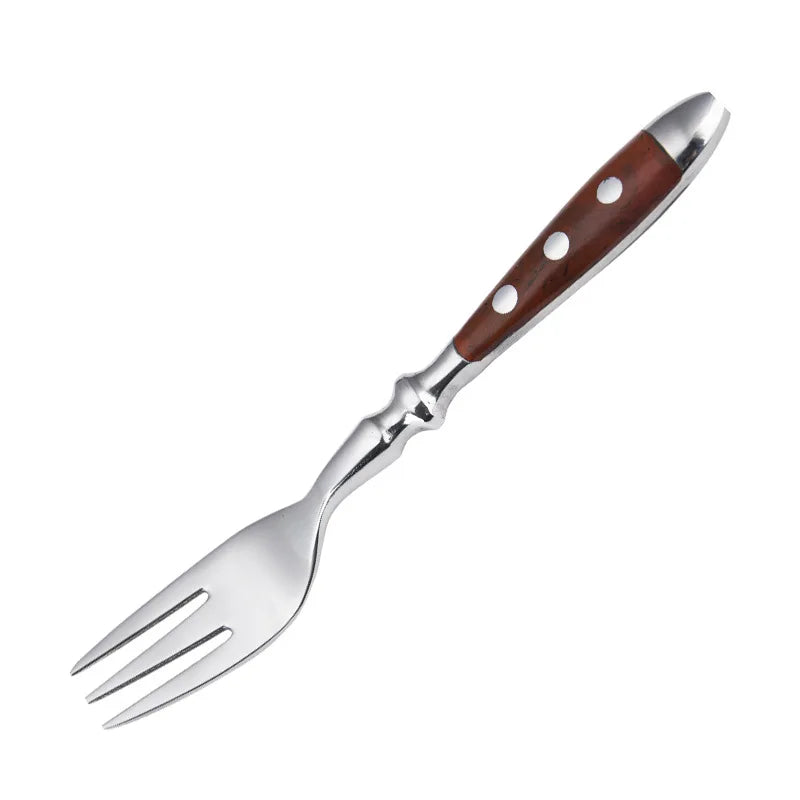 6-Piece Wood-Grain Stainless Steel Cutlery Set | Knife Fork Spoon Flatware Cutlery Set Axl 1 Pc tea fork China Mainland
