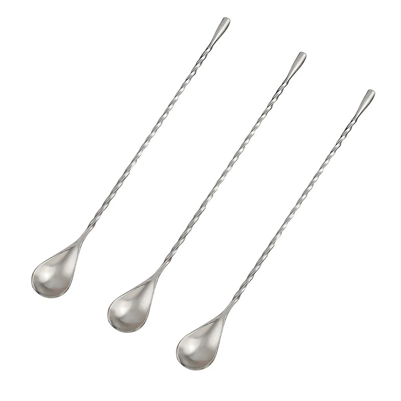 Stainless Steel Cocktail Stirring Spoon – Spiral Teardrop Bar Tool Cocktail Bar Spoon Axl 3PCS Silver