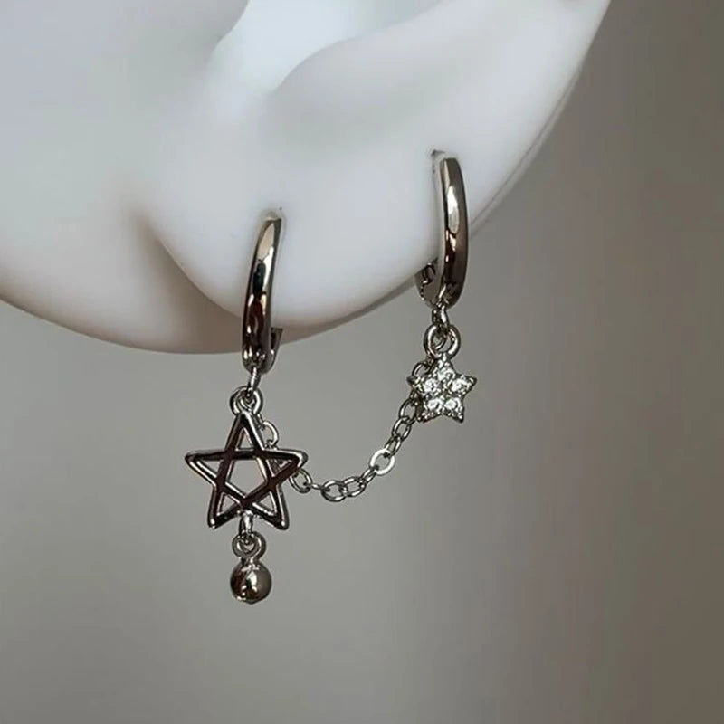 Silver Star Chain Double Ear Cuff Y2K Earrings for Women Fashion Earrings Axl