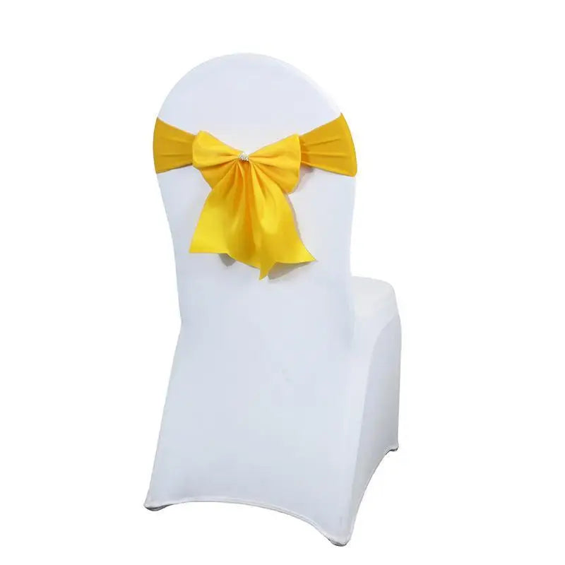 Satin Chair Bow Sash with Rhinestone – Wedding & Party Décor Chair Bow Sash Axl V