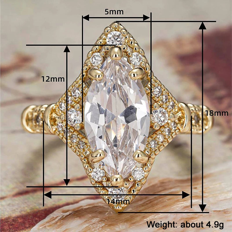Huitan Gold Marquise CZ Wedding Ring for Women | Sizes 5–14 Fashion Ring Axl