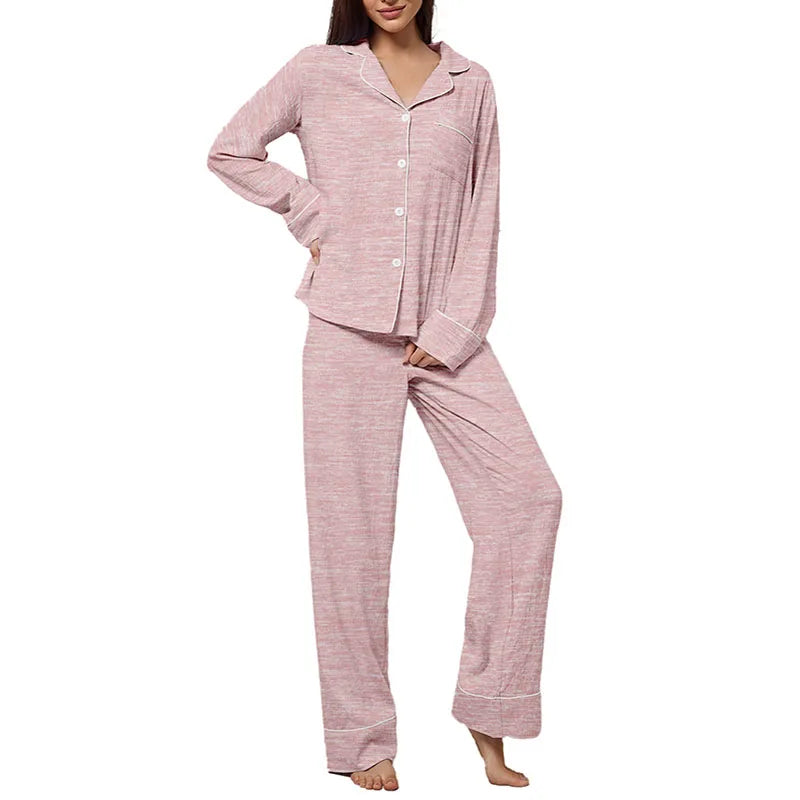 Women's Lapel Pajama Set – 2-Piece Long Sleeve Loungewear Women's Pajama Set Axl pink S