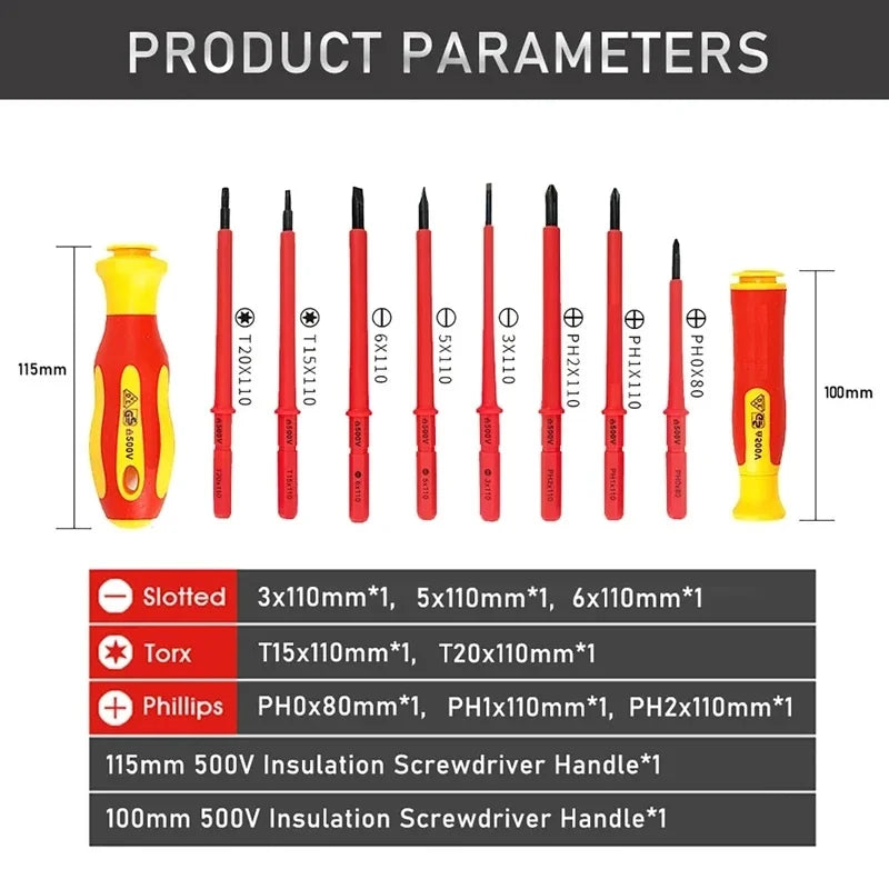 VDE 500V Insulated Screwdriver Kit – 10Pc Magnetic Blades & Case Insulated Screwdriver Kit Axl