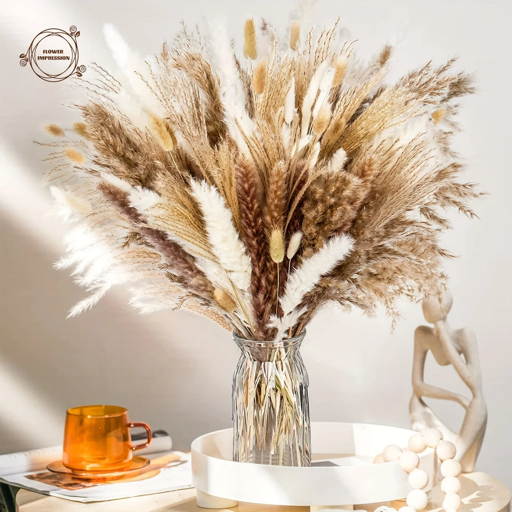 100pc Dried Pampas Grass Bouquet – Boho Home & Wedding Decor Dried Flower Bouquet Axl