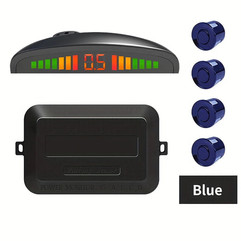 Car LED Parking Sensor Kit 4 Sensors Reverse Backup Radar 12V Parking Sensor Kit Axl Blue 4.3 Inches