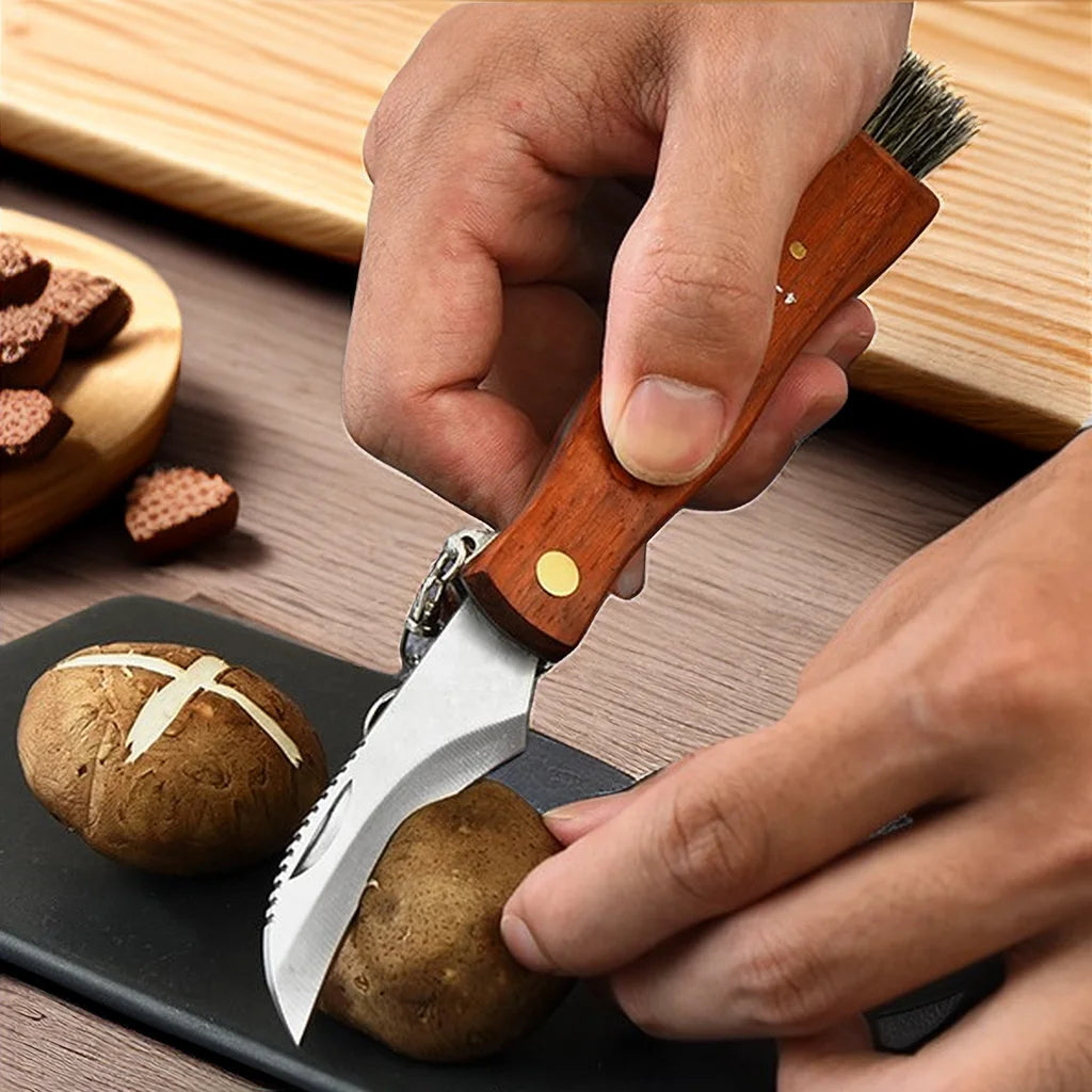 Mini Folding Mushroom Foraging Knife – Rosewood Handle & Brush Folding Foraging Knife Axl