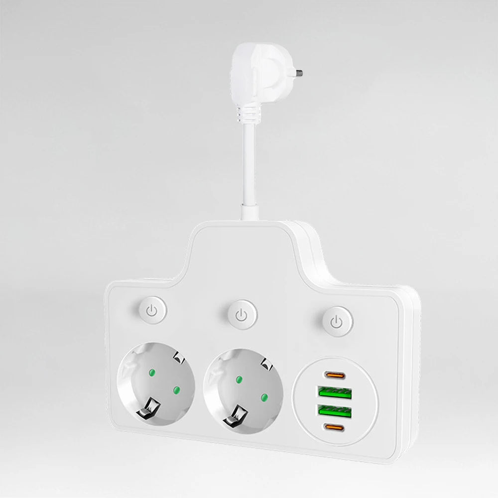6-in-1 Wall Power Strip – 2 AC Outlets & 4 USB Ports, 2500W Wall Power Strip Axl