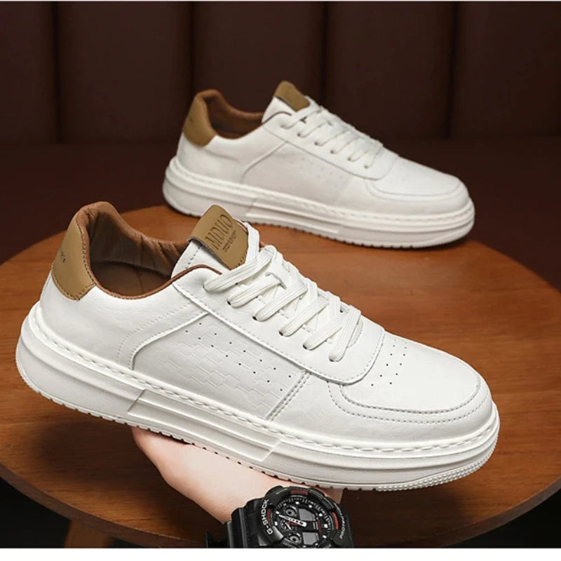 Men's White Leather Sneakers – Breathable Casual Walking Shoes Men's Casual Sneakers Axl