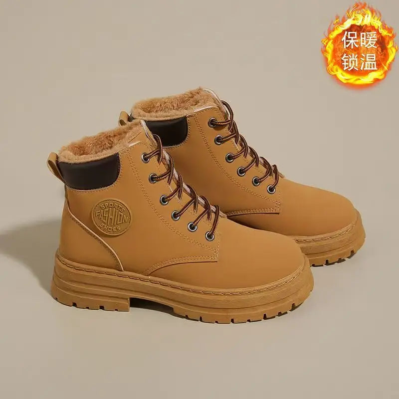 Women's High-Top Lace-Up Ankle Boots – Warm Thick Sole Winter Women's Ankle Boots Axl YELLOW 35