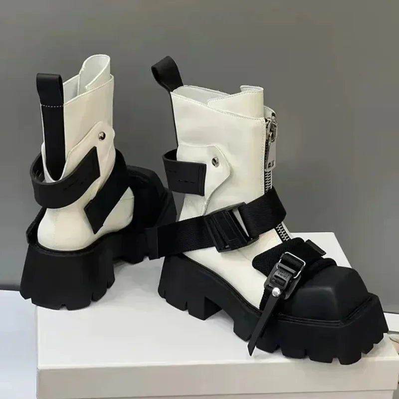 Women's Platform Ankle Boots | Zip & Buckle Moto Style Platform Ankle Boots Axl