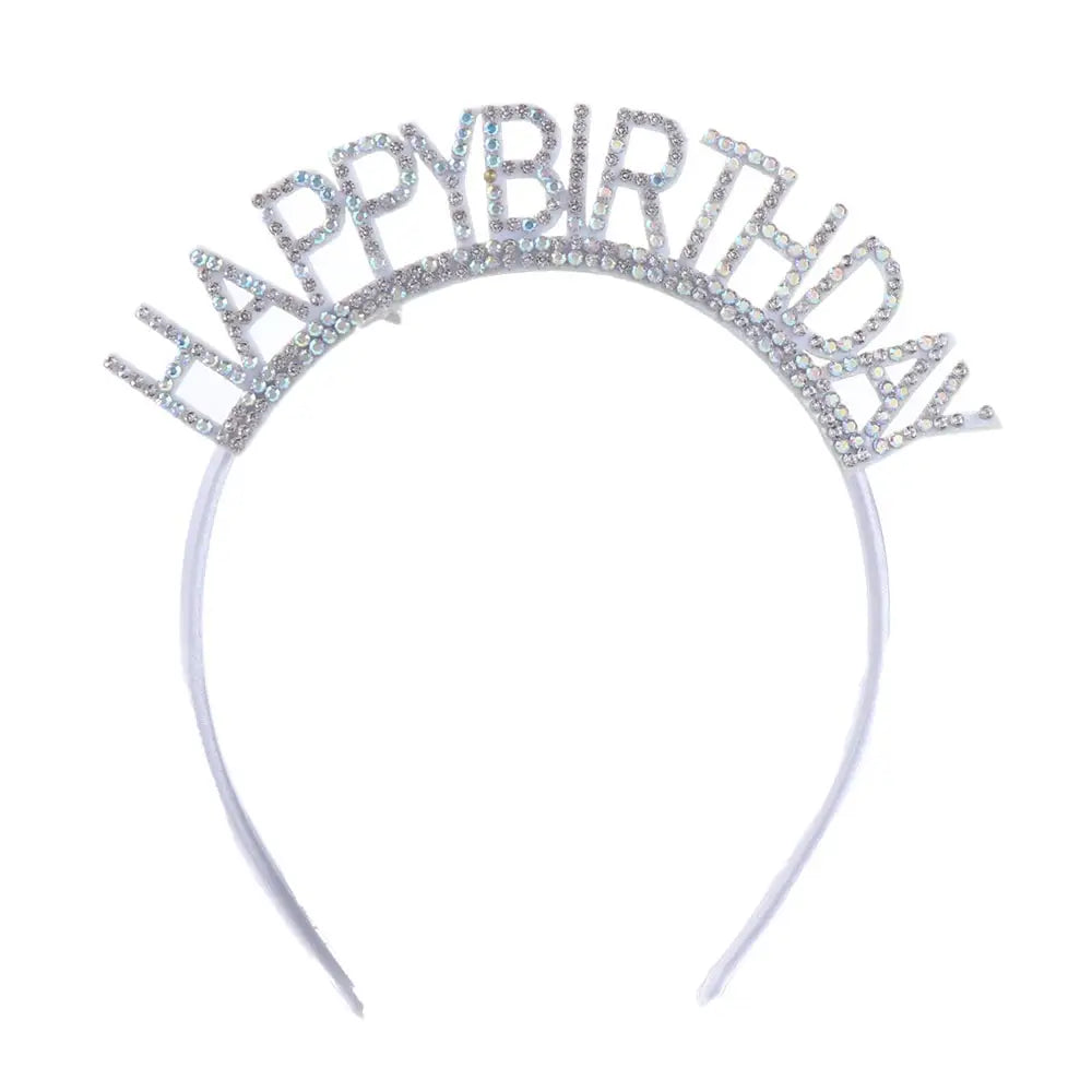 Rhinestone Crown Happy Birthday Headband – Queen Hair Hoop Birthday Headband Axl A