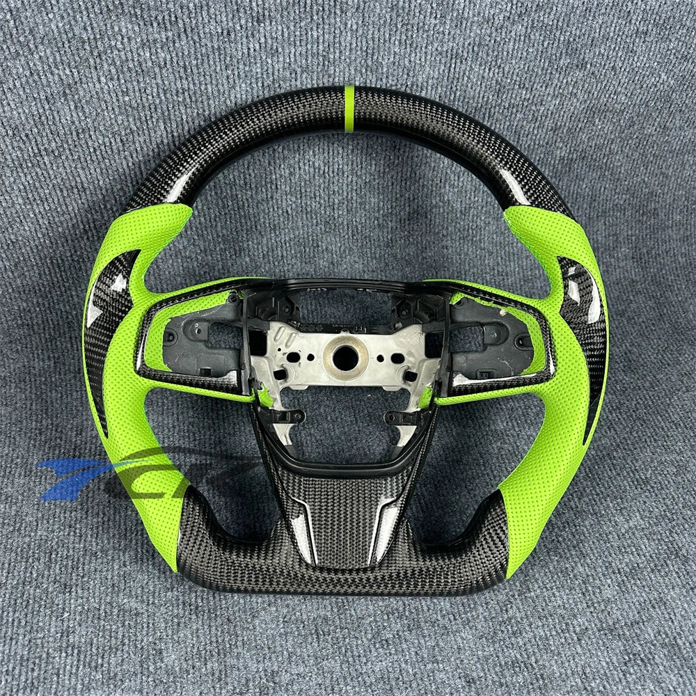 Custom Carbon Fiber Green Leather Steering Wheel – Civic 2016–2021 Custom Steering Wheel Axl
