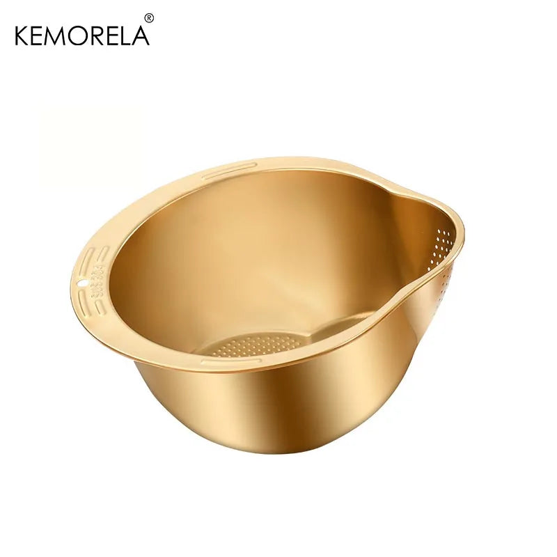 Stainless Steel Rice Washer Strainer Bowl & Colander | KEMORELA Kitchen Strainer Bowl Axl Gold