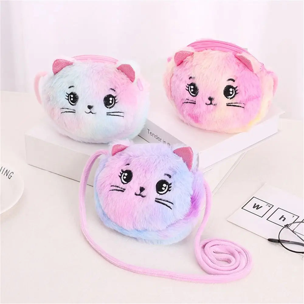 Rainbow Cat Plush Messenger Bag for Kids – Cute Mini Shoulder Purse Kids Plush Purse Axl
