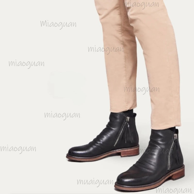 Men's Chelsea Ankle Boots – Tassel Zipper PU Leather Retro Men's Ankle Boots Axl