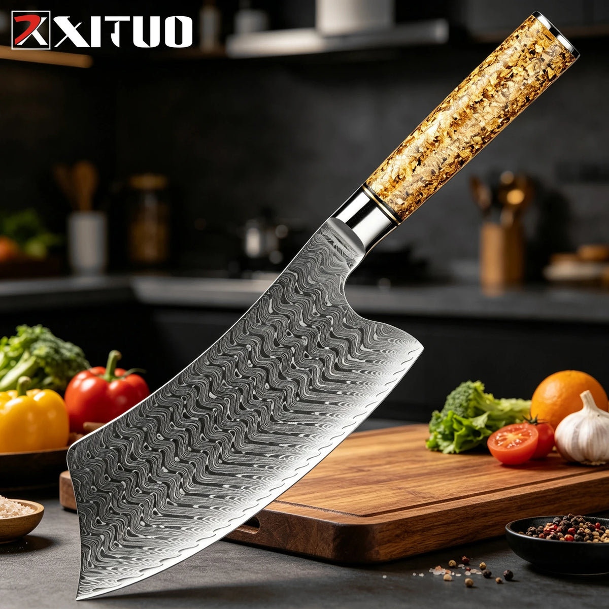 XITUO Damascus Steel Knife Set 1–5 PCS | Chef & Kitchen Knives Damascus Knife Set Axl Cleaver