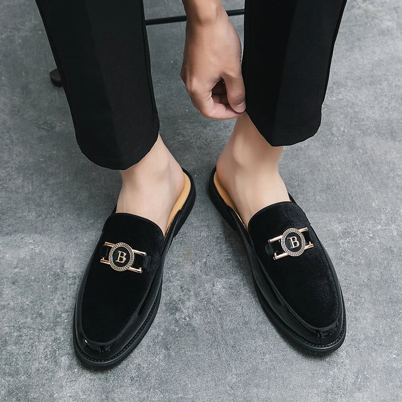 Men's Suede Patchwork Loafers – Metal Buckle Slip-On Moccasins Men's Loafers Axl