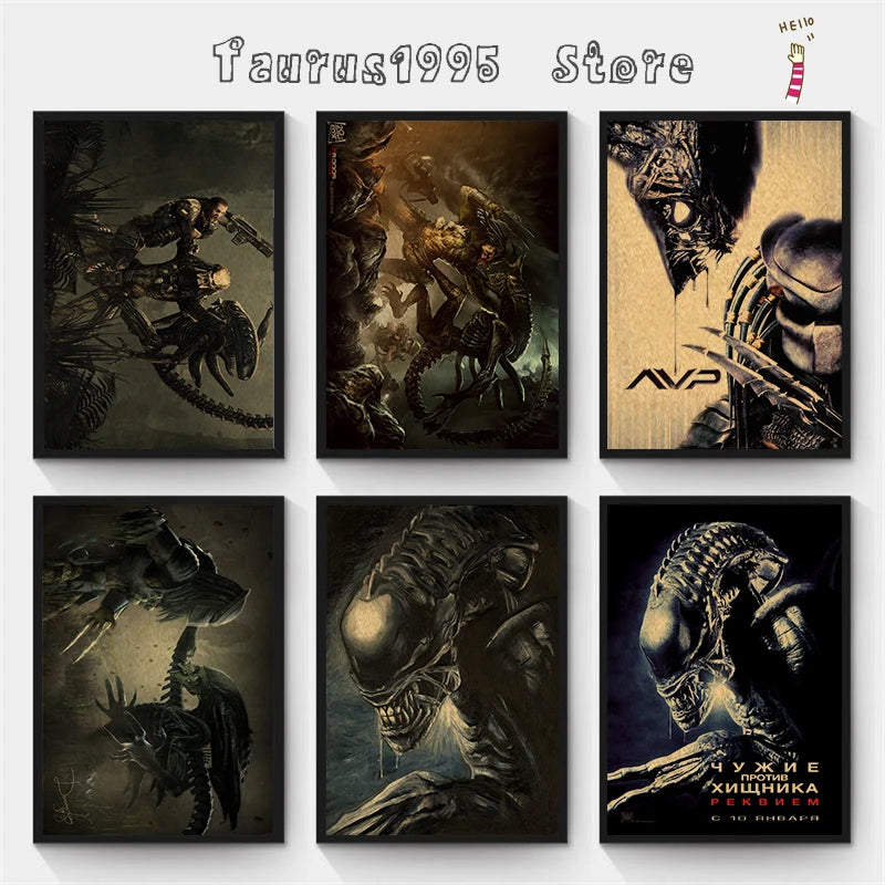 Alien vs. Predator AVP Retro Kraft Paper Wall Art Print Retro Wall Art Print Axl