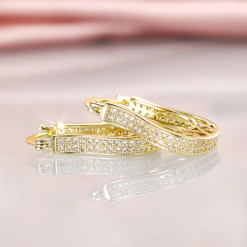 Huitan U-Shaped CZ Hoop Earrings – Gold Tone Women's Jewelry Hoop Earrings Axl