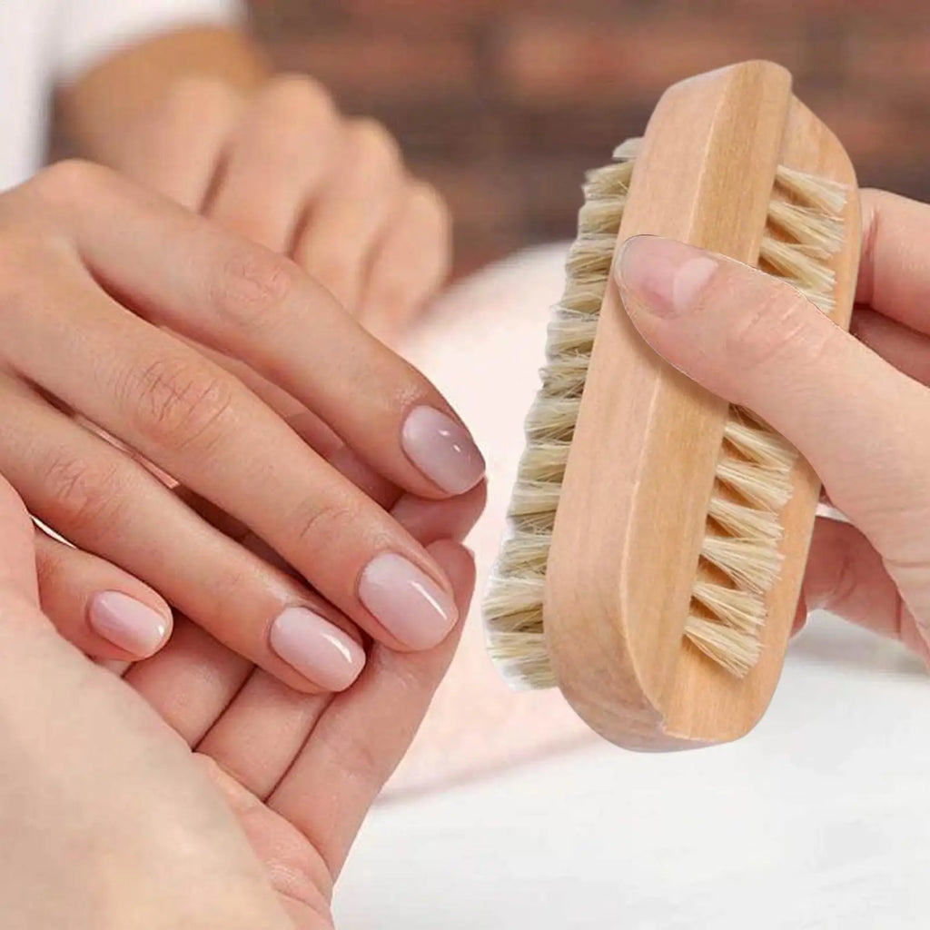 Double-Sided Wooden Nail Brush – Natural Boar Bristle Cleaner Nail Cleaning Brush Axl