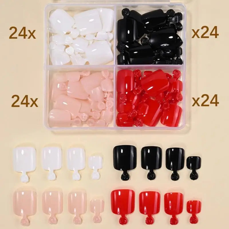 96 Pcs Short Square Press-On False Toenails – Full Cover Kit Press-On Toenails Axl N5
