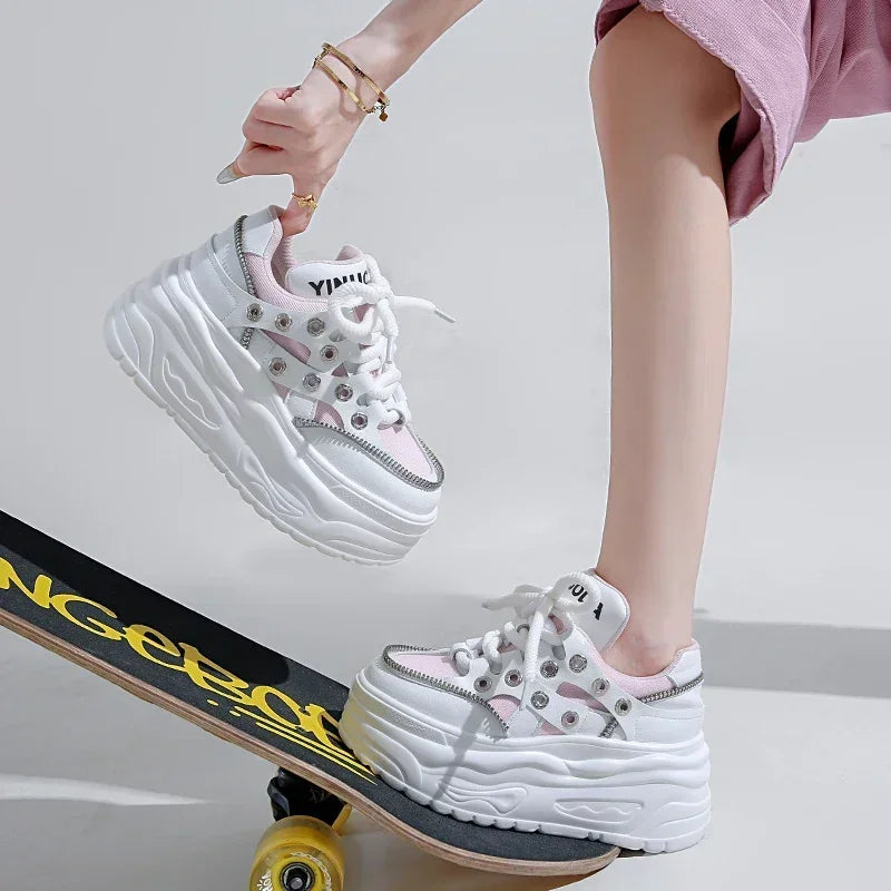 YEAE Women 8CM Platform Chunky Lace-Up Sneakers | Spring Shoes Platform Sneakers Axl