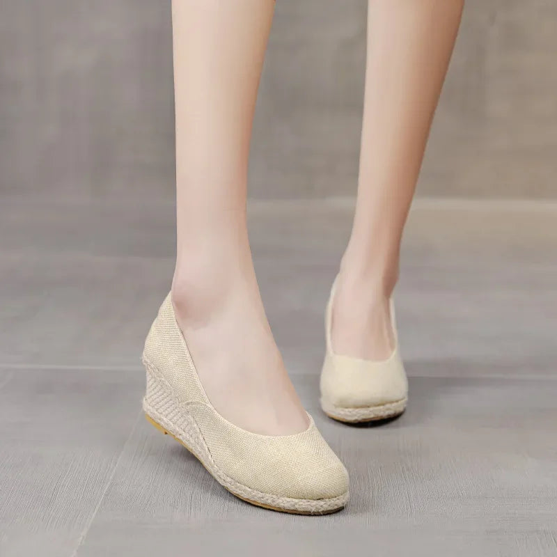 Women's Canvas Wedge Espadrille Pumps – Slip-On Heels Wedge Espadrille Pumps Axl Beige 35